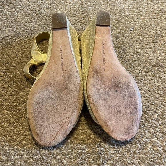 Diane von Furstenberg DVF Sudan Gold Leather Espadrille Wedge size 10M - Picture 9 of 11